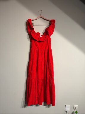 Crown & Ivy Red Eyelet Ruffle-Trim Tiered Maxi Dress
